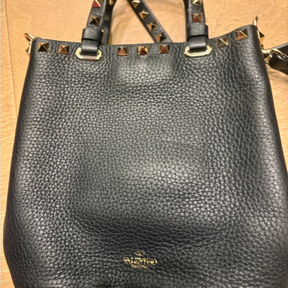Valentino Black Pebbled Leather Tote with Gold Studs